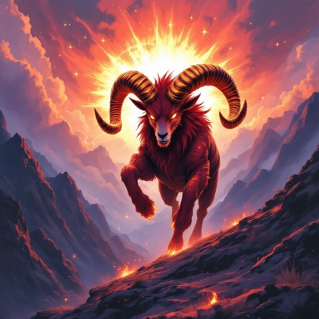 Anime Ram Charges Across Volcanic Landscape