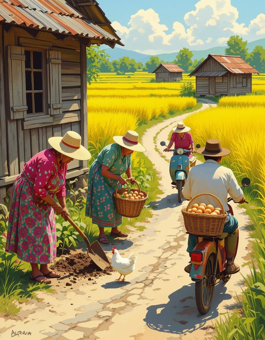 Vibrant Rice Fields: A Digital Painting