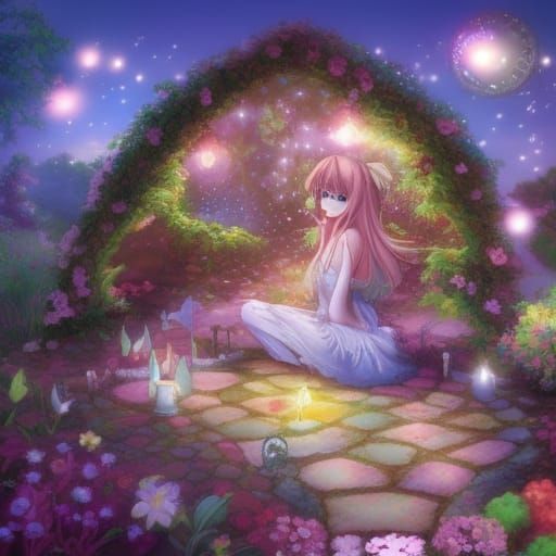 Enchanting Fairy Garden in Anime Style