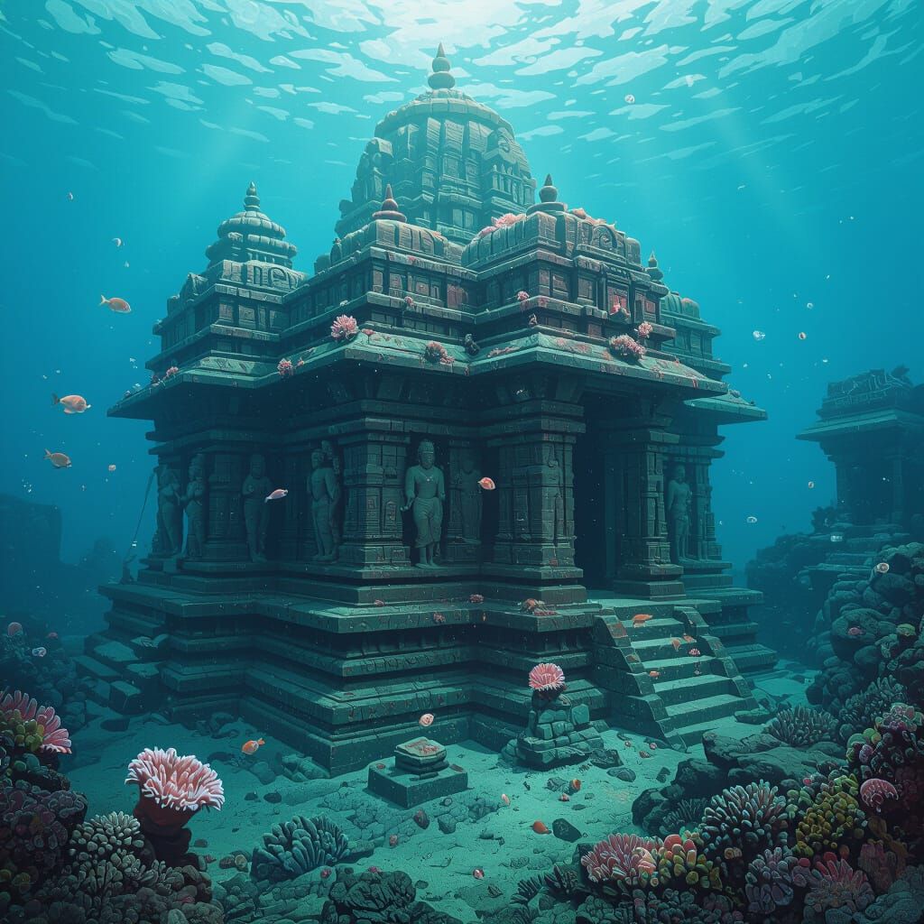 Submerged Dwarka Temple in Dystopian Style