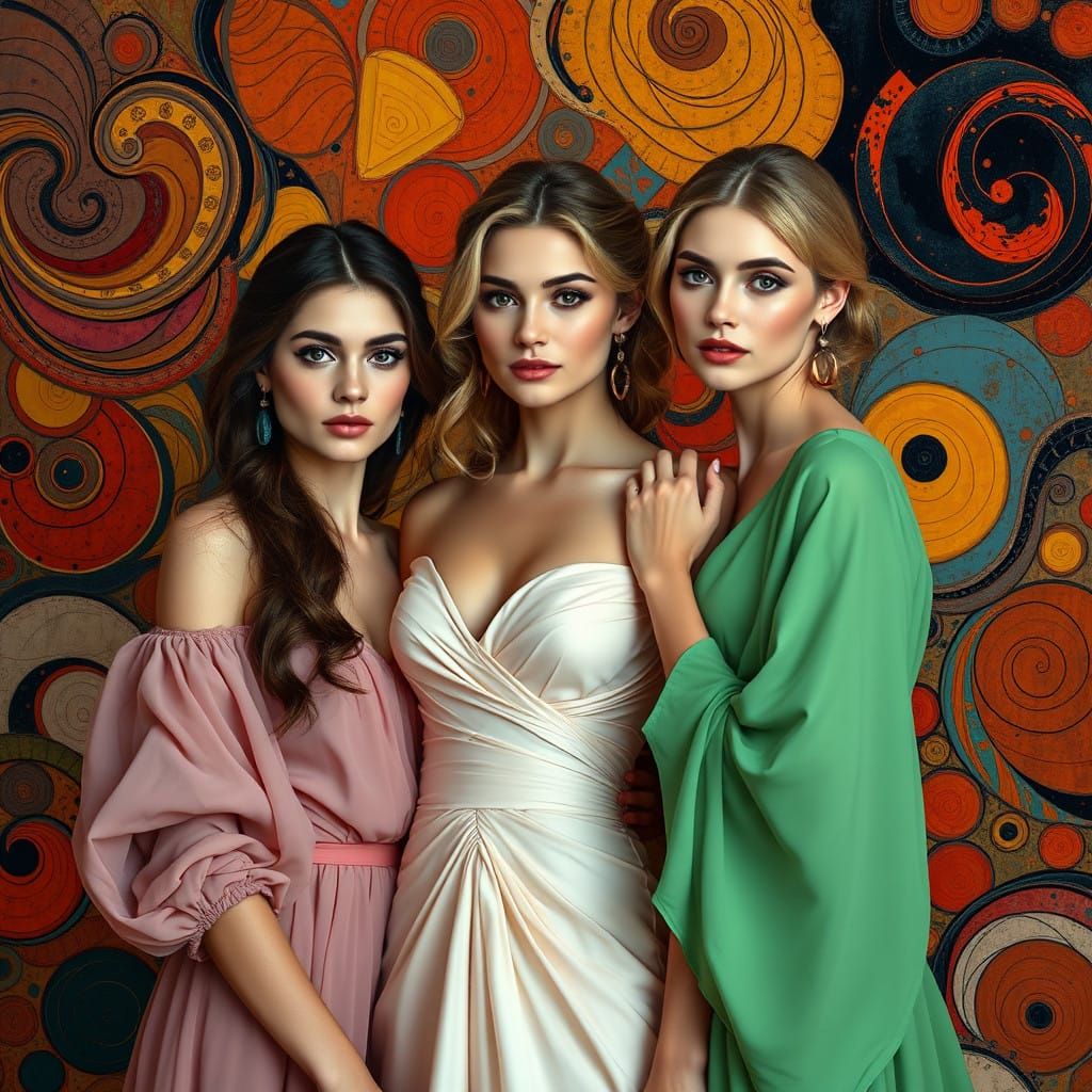 Ethereal Ukrainian Supermodels in Vibrant Abstract Environme...