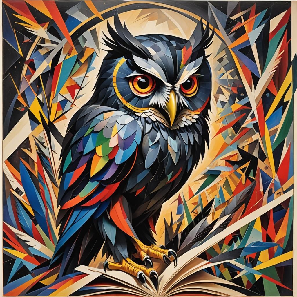 Rainbow Owl Pop-Up Book in Abstract Cubism Style
