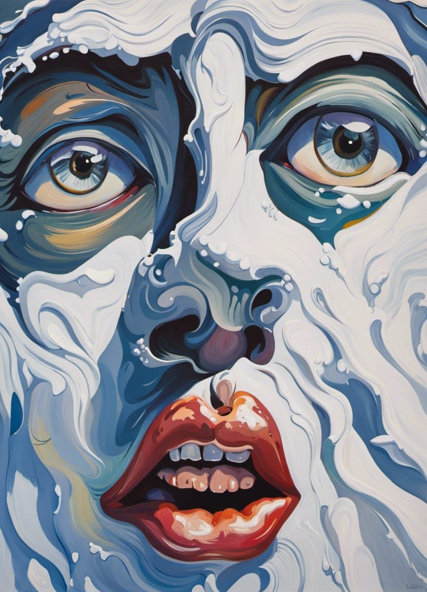 Surreal Snow Face with Glass Eyes