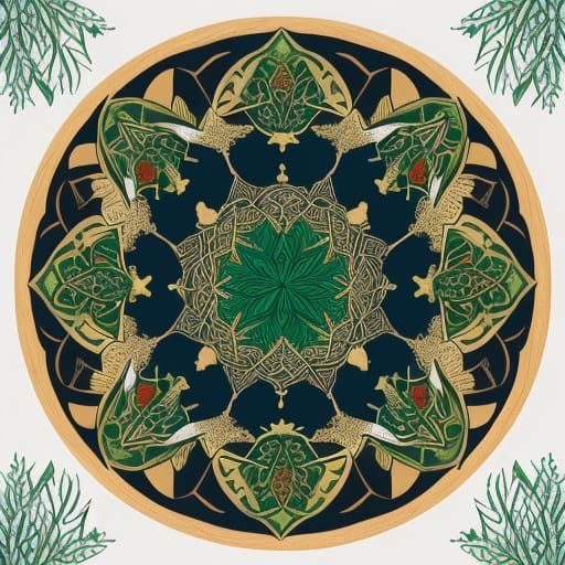 Symmetrical Forest Wonderland in Whimsical Mandala Style