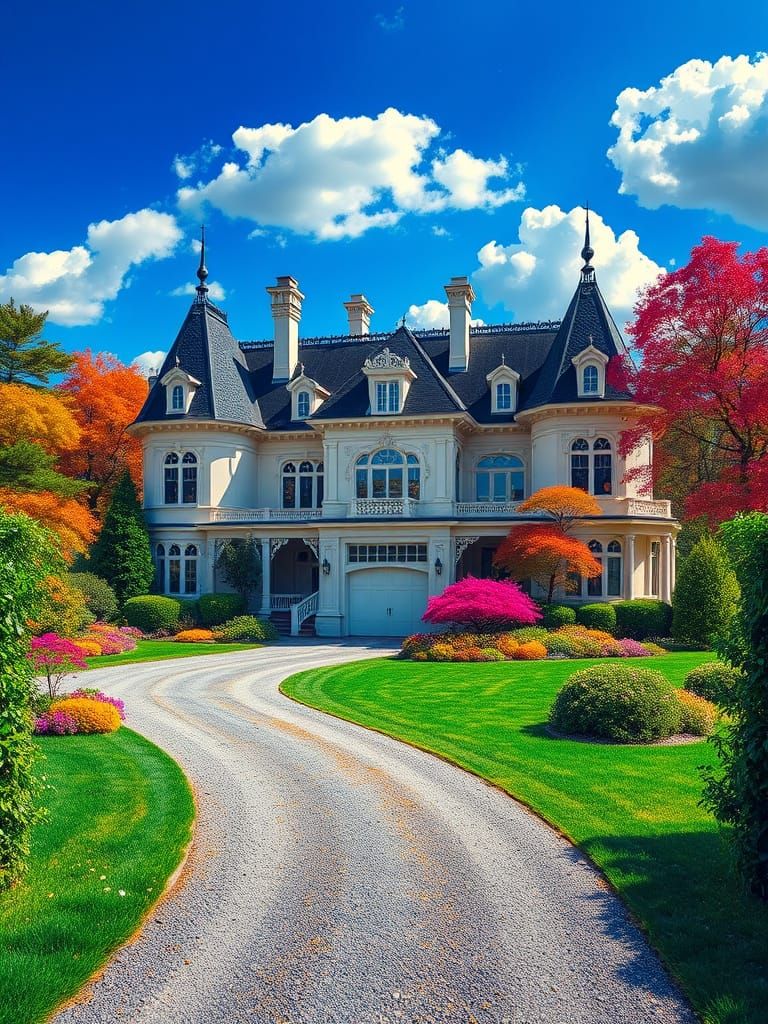 Victorian Mansion Amidst Vibrant Dreamscapes