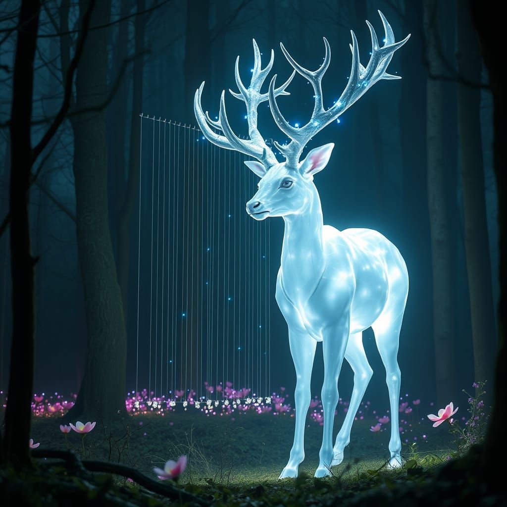 Ethereal White Deer Spirit in Enchanted Forest