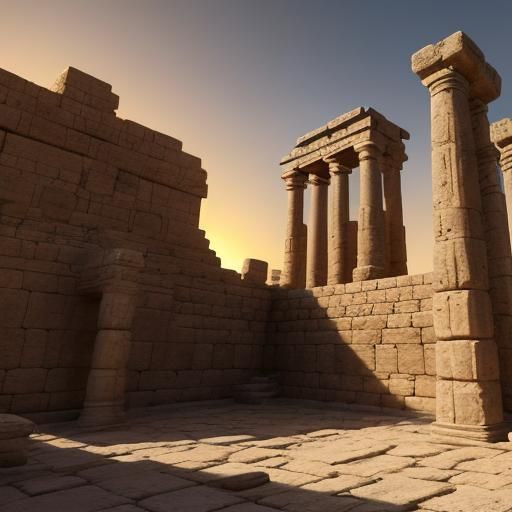 Ancient Desert Temple at Sunset Illustration