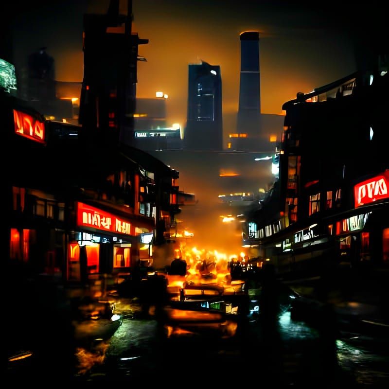 Gritty, Hyperrealistic Polluted City at Night
