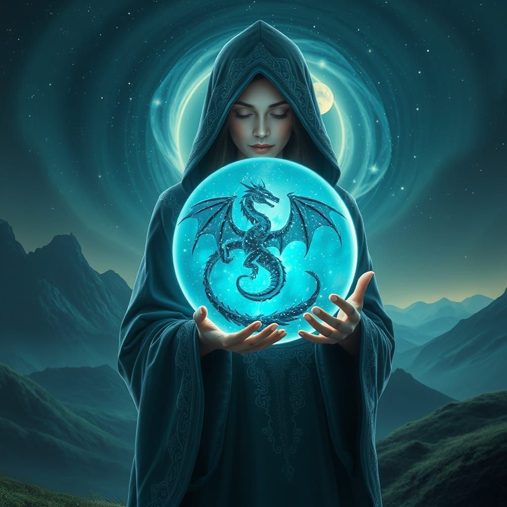 Glowing Dragon Lady in Mystical Dreamscapes