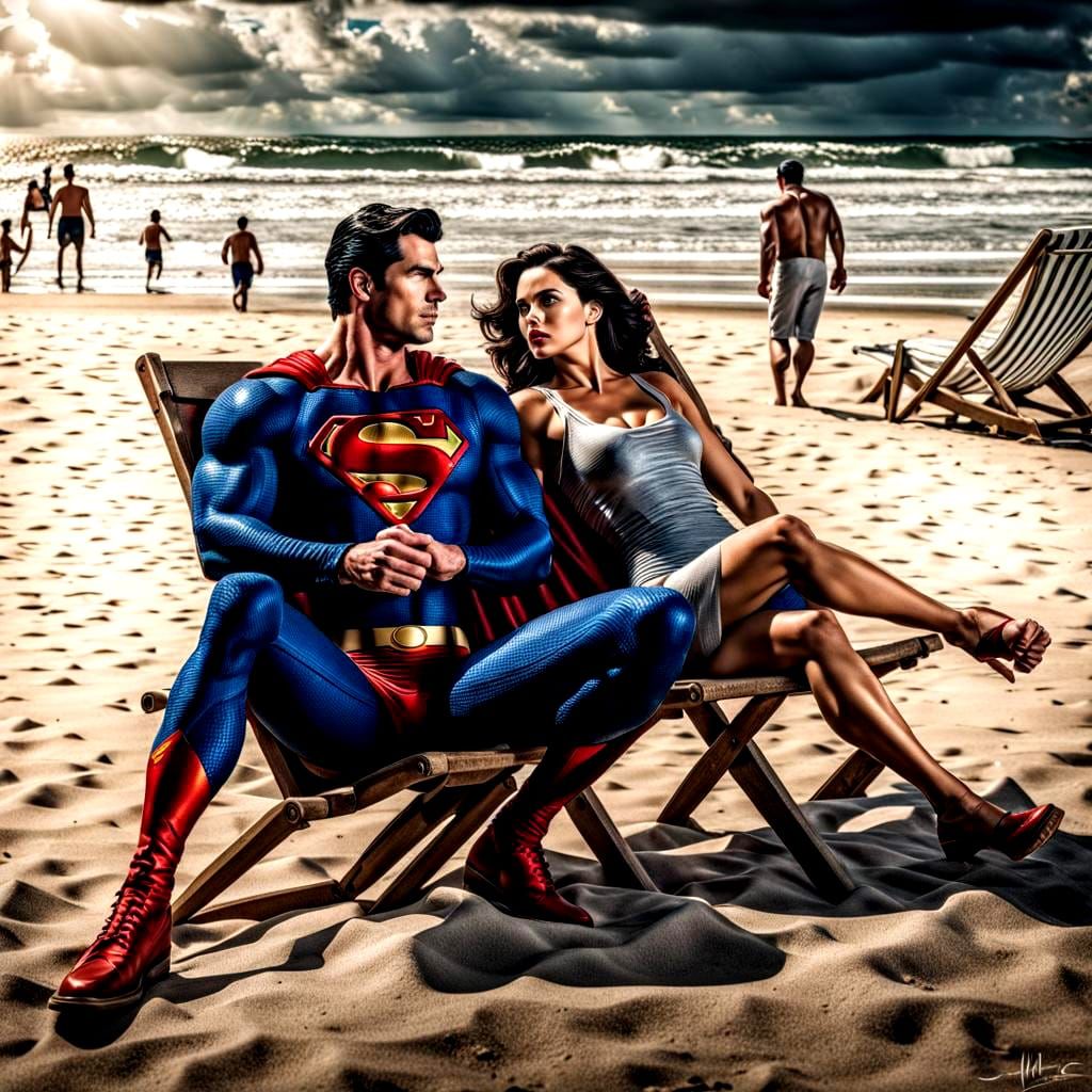 Superman and Lois Lane lounging at the beach