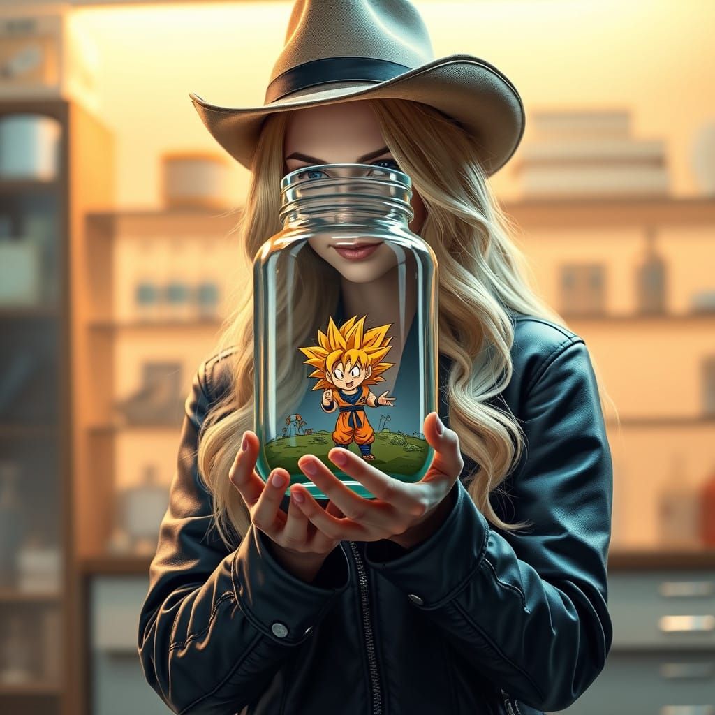 Whimsical Scientist Holds a Vibrant Dragon Ball Z Cartoon in...