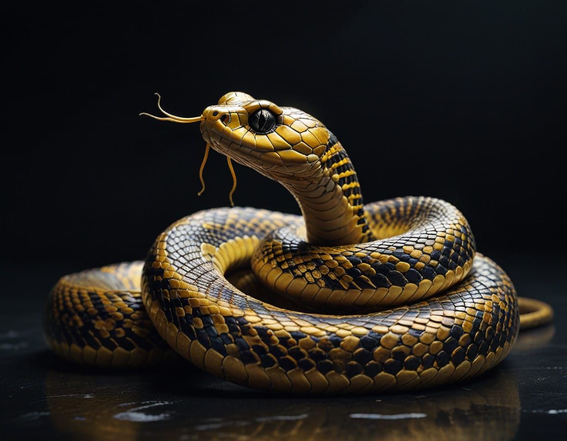 Chinese New Year's Eve Gold Snake in Hyperrealistic Style