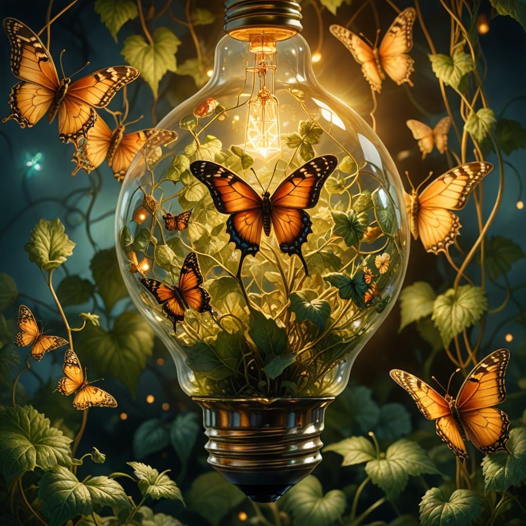 Surreal Dreamworld in a Glowing Light Bulb