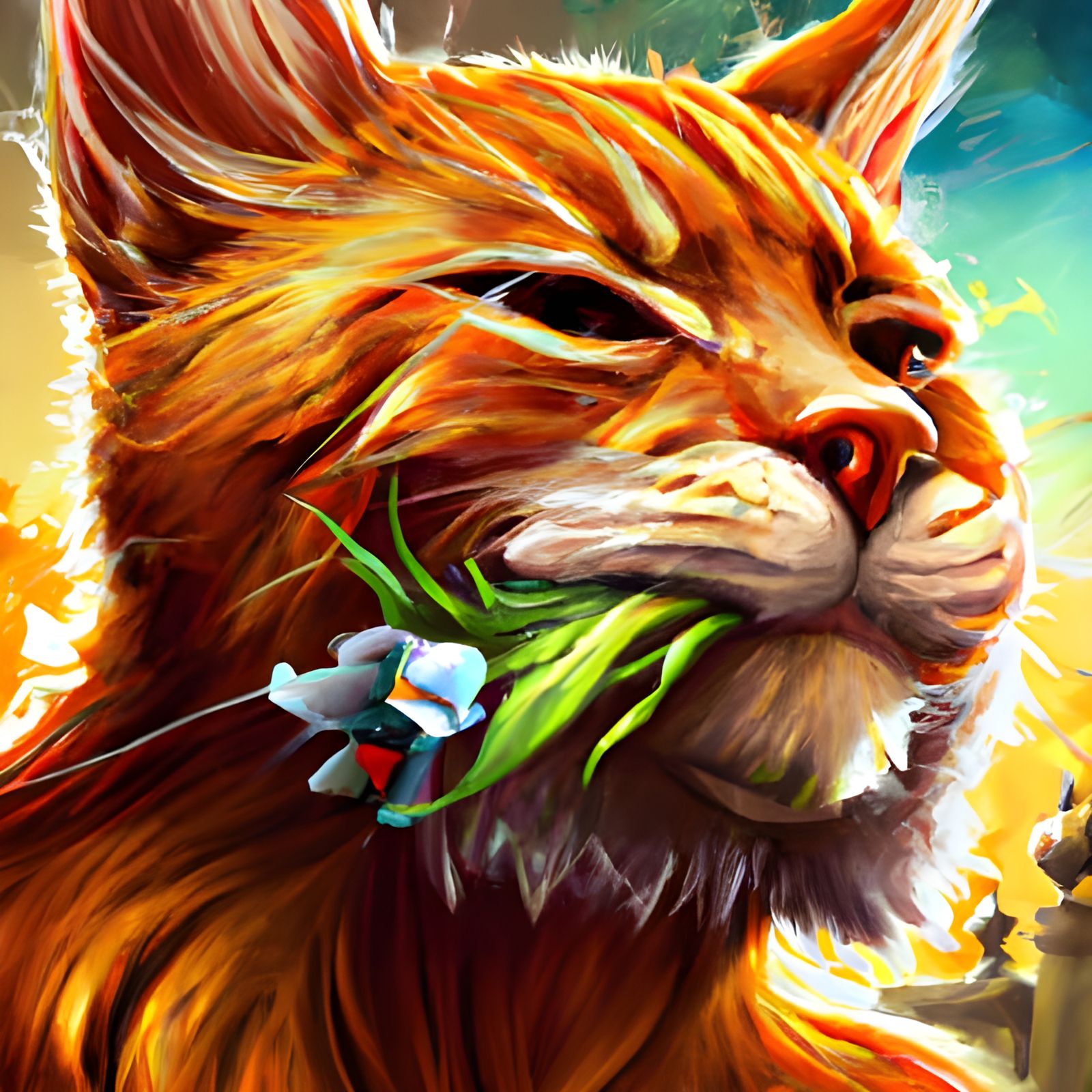 Orange Cat Samurai Portrait in Detailed Digital Art