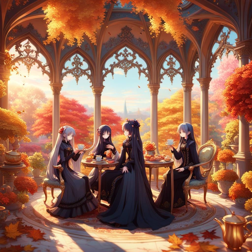 Gothic Anime Goddesses in Garden Villa