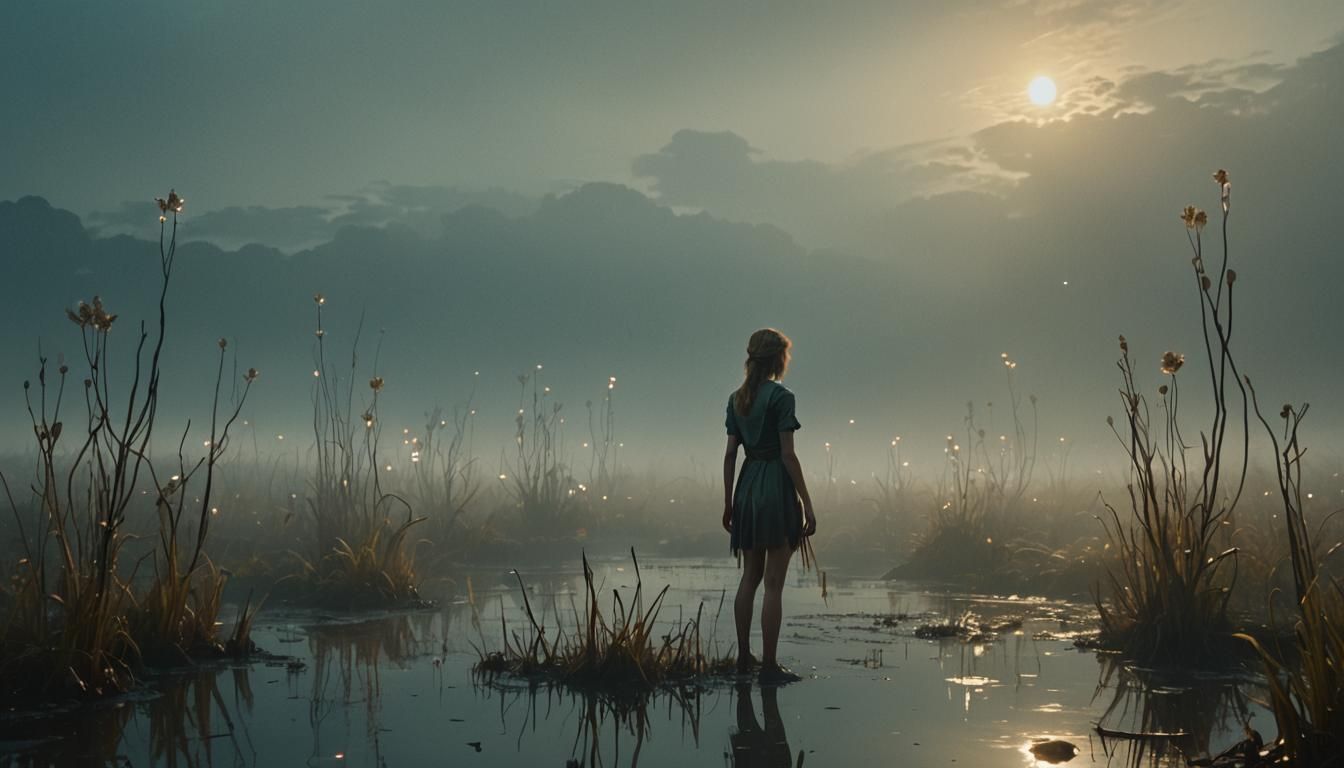 Bioluminescent Marsh of Andromeda in Golden Light