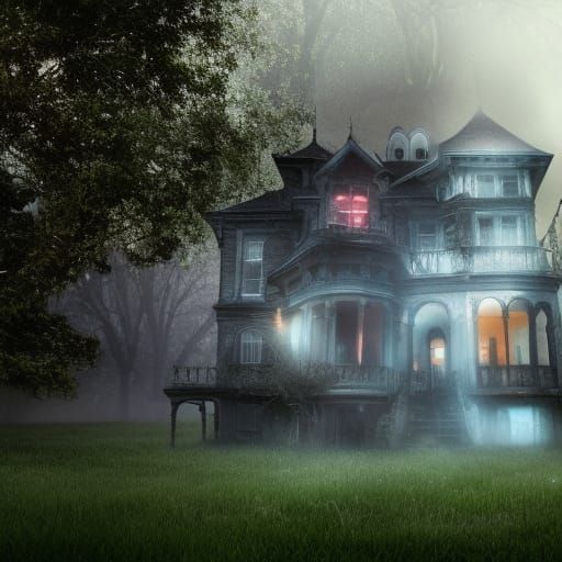 Ethereal Victorian House in Thunderstorm, Dark Fantasy Art