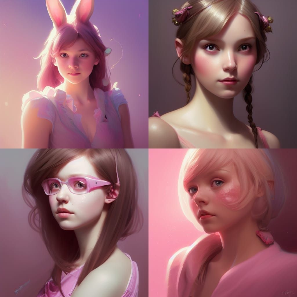 Pink Rabbit Vtuber Girl Portrait in Hyperdetailed Style