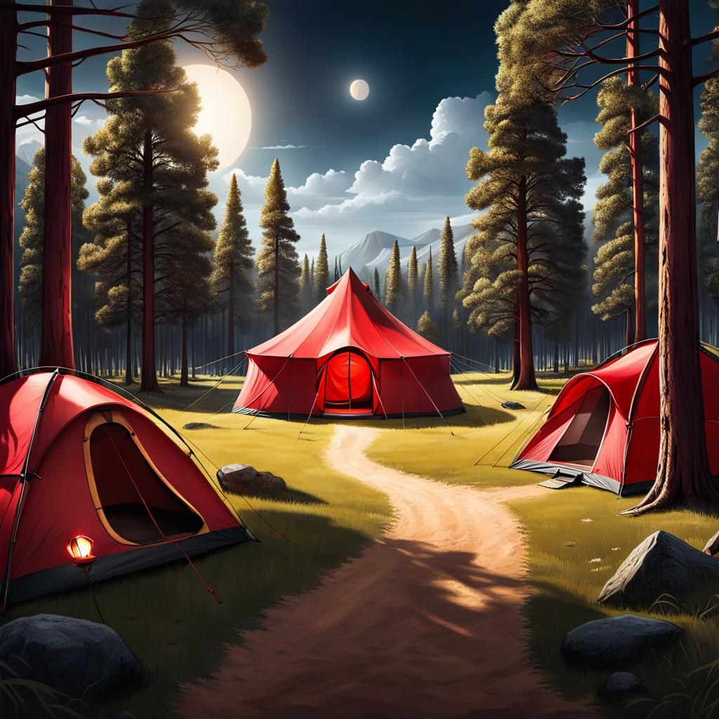 Ideal Campground with Red Tent: Weber Illustration