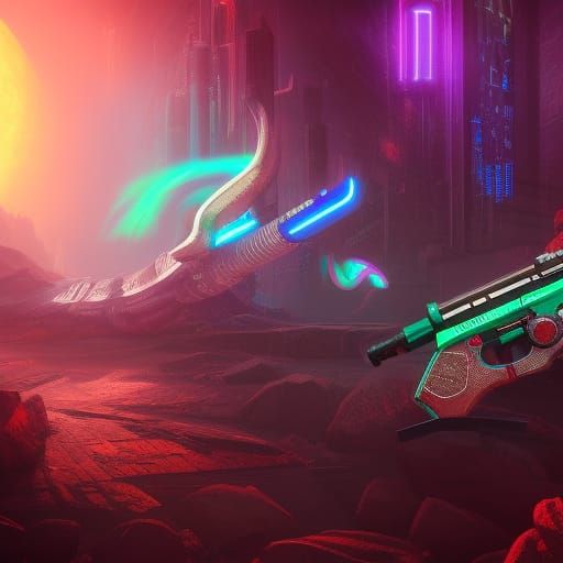 Neon Glowing Gun in Detailed Digital Art