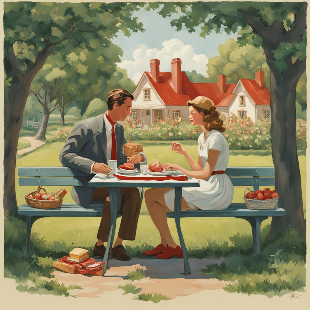 Classic 1950s Park Romance in Warm Pastel Colors
