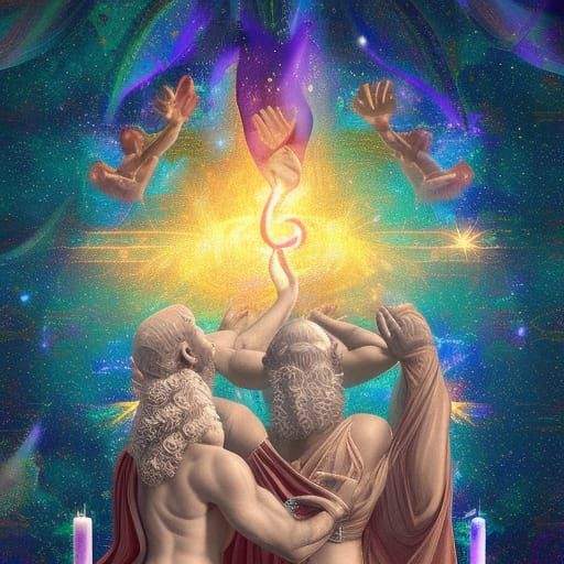 Cosmic Priests Praising Greek Gods in Esoteric Ritual