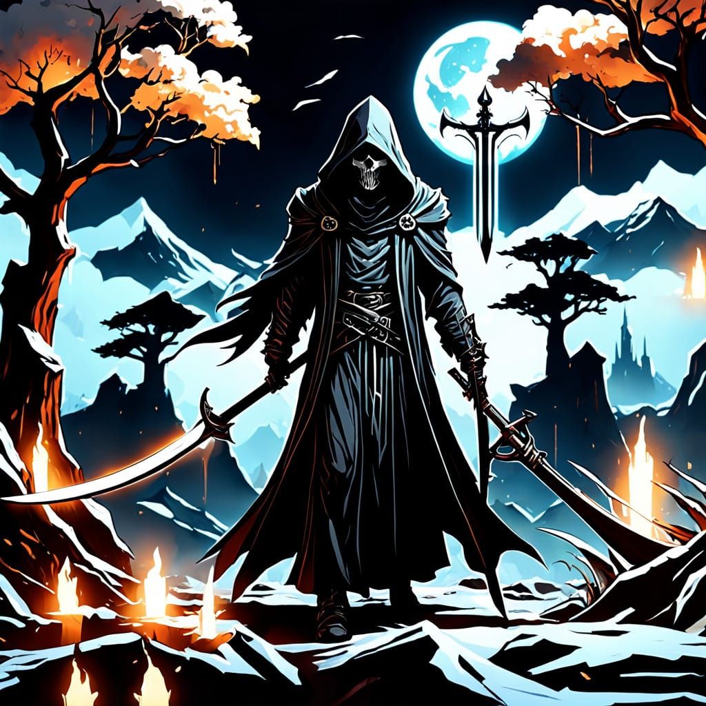 Majestic Grim Reaper in Dark Fantasy 3D Anime Style