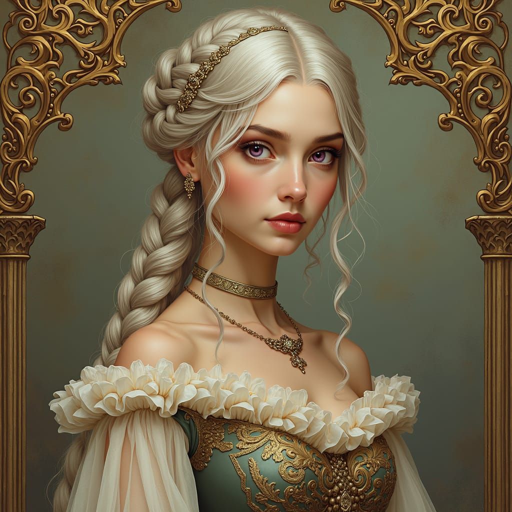 Medieval Noblewoman with Silver Hair, Art Nouveau Style