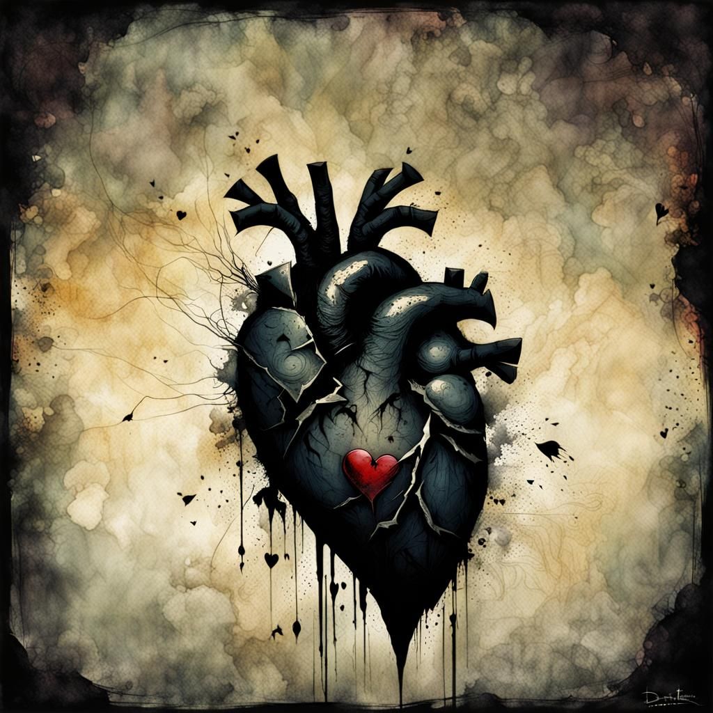Broken Heart in Dark Comic Style