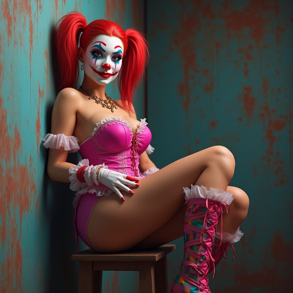 Confident Clown with Playful Makeup, Detailed Matte Painting