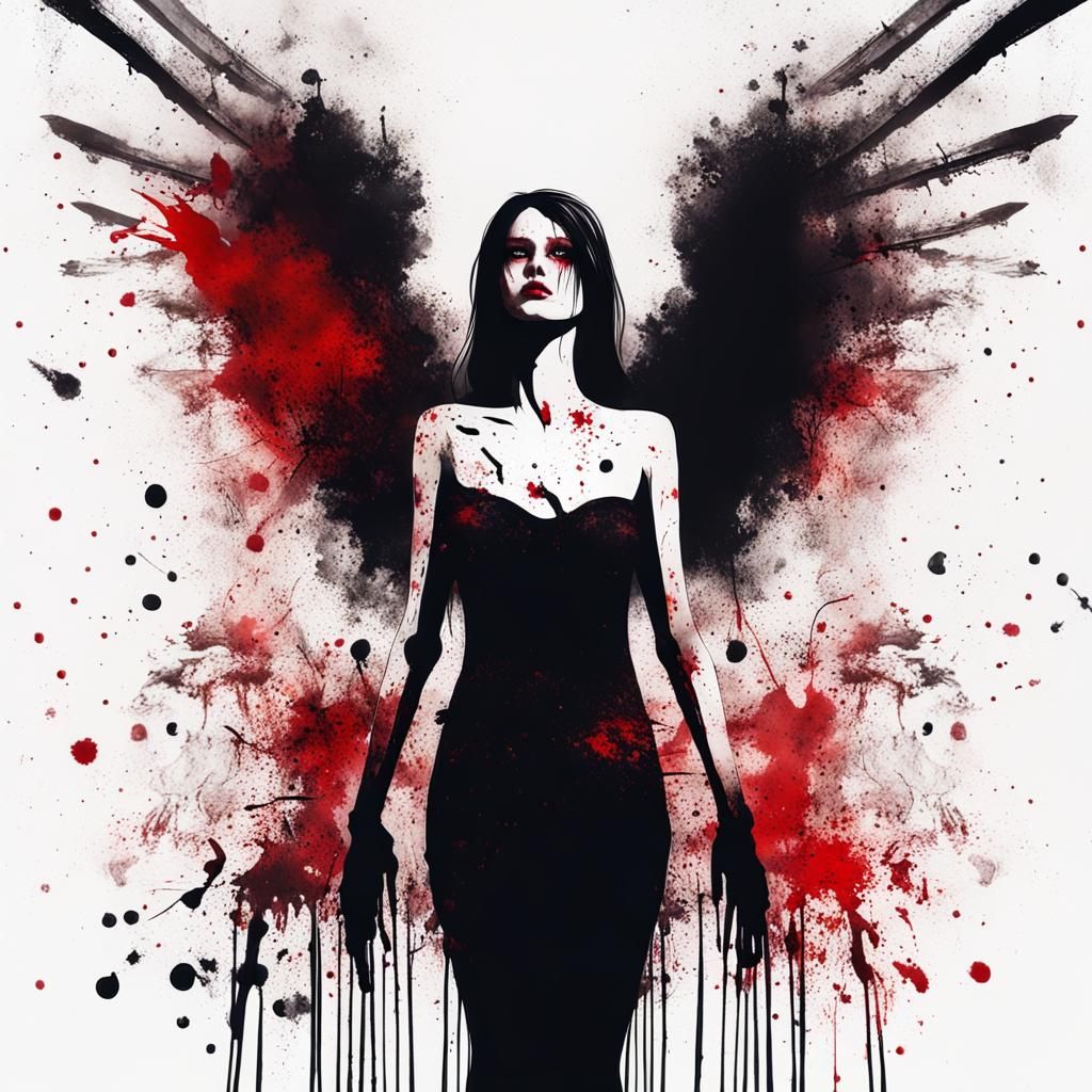 Angel of Death in Ink Splatter Dress