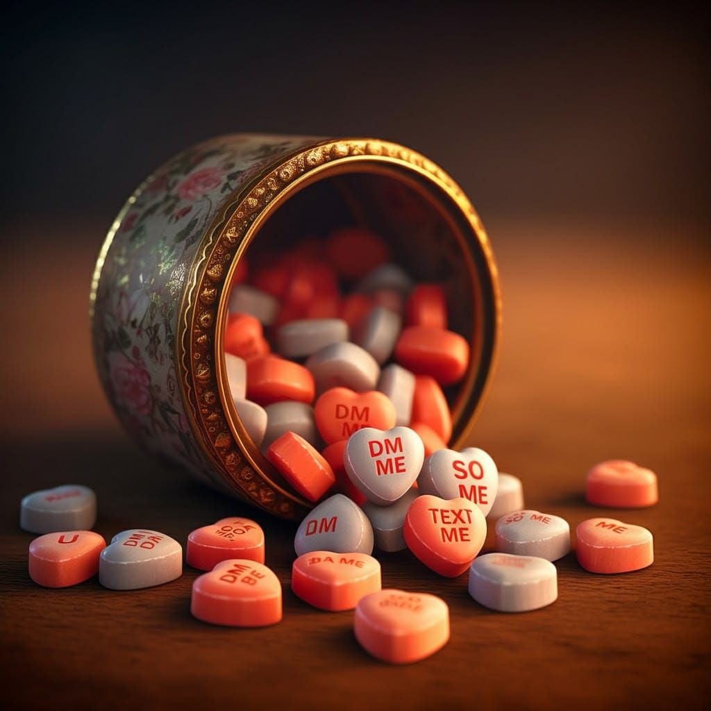 Vintage Candy Box Overflows with Colorful Hearts