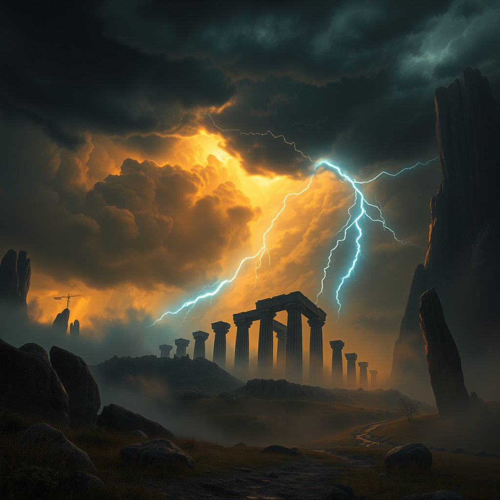 Mystical Storm in Fantasy Realm, Matte Painting Style