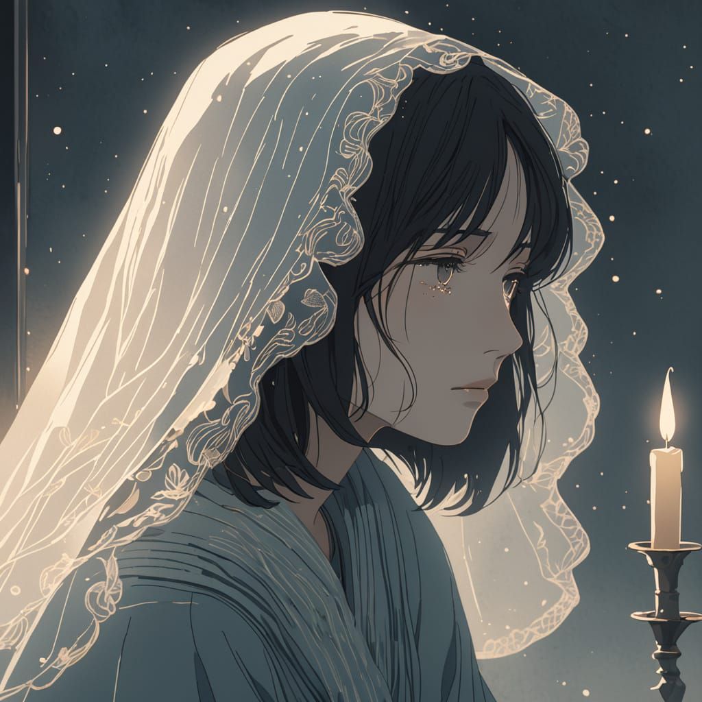 Muted Watercolor Anime Portrait of a Melancholic Girl