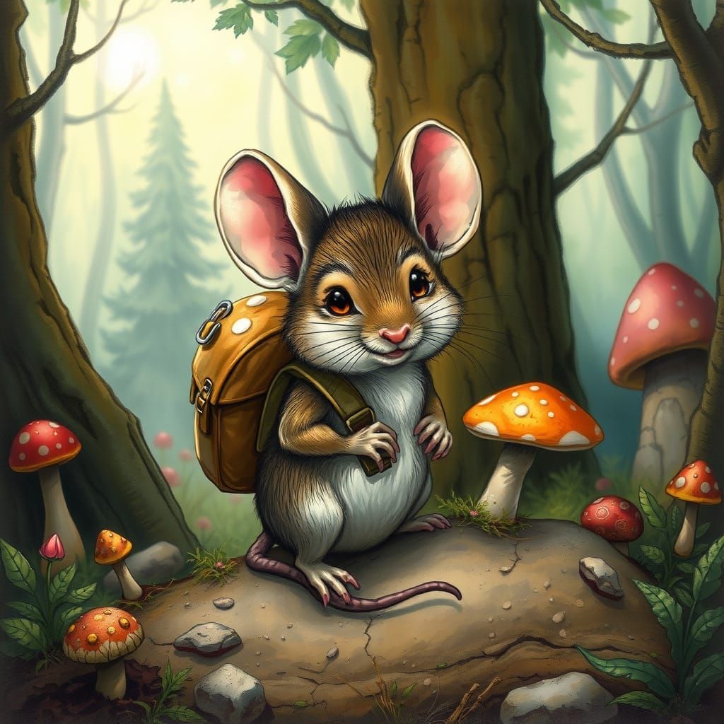 Shy Mouse in Whimsical Forest: Fantasy Art