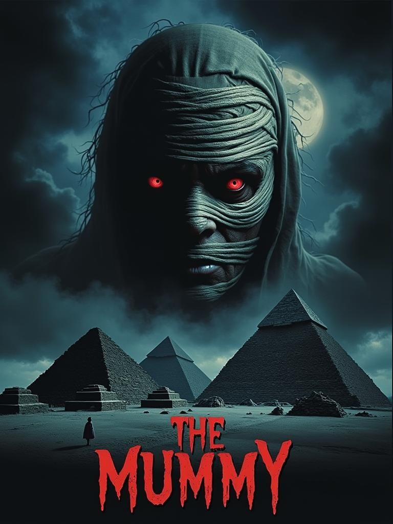 A vintage 1980s horror movie poster showcasing an eerie, det...