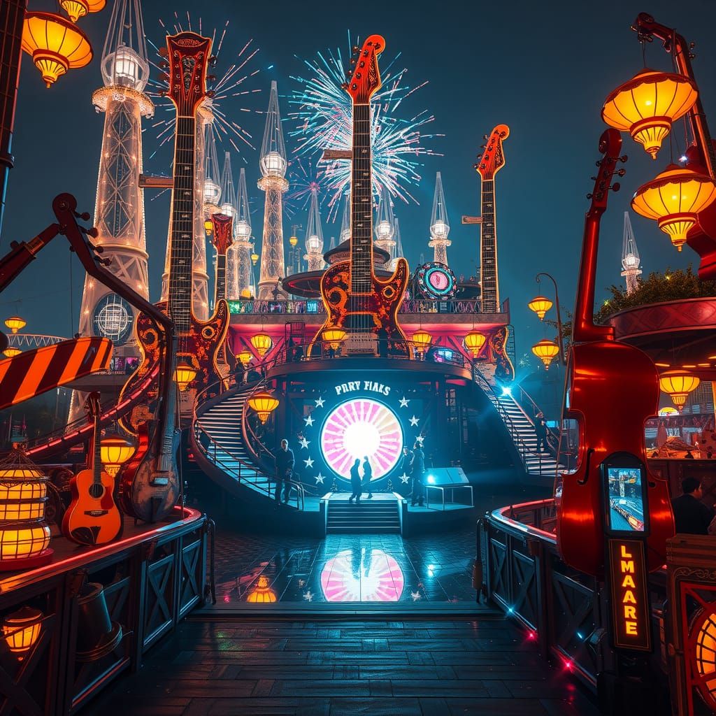 Musical Instrument Theme Park with Mechanical Attractions