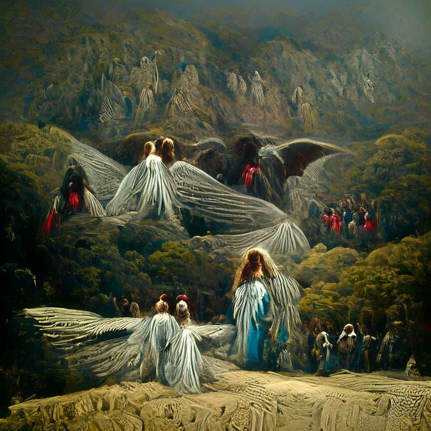 Angels with Black Wings in Oil Paint Style