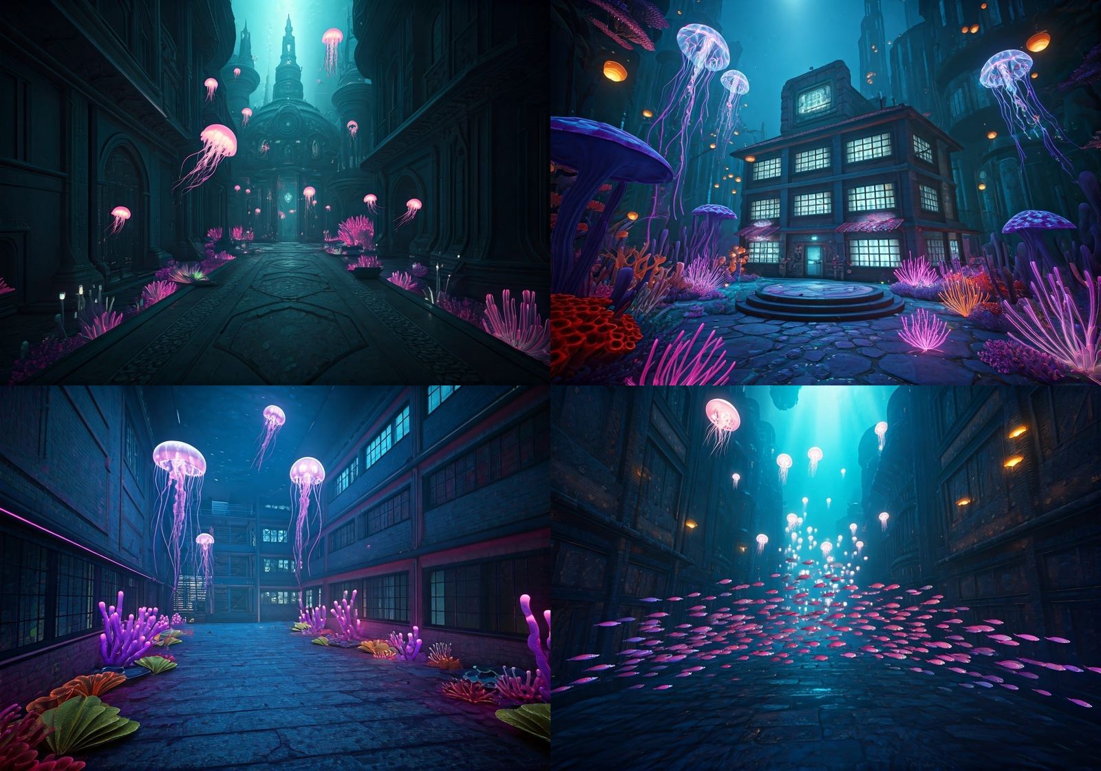 Bioluminescent Deep-Sea City Concept Art