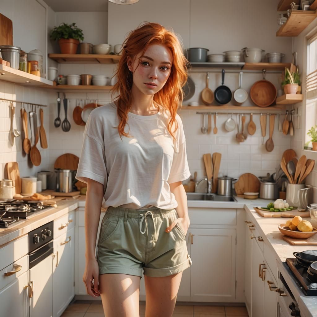 Ginger Hair Girl Portrait in Impressionist Style