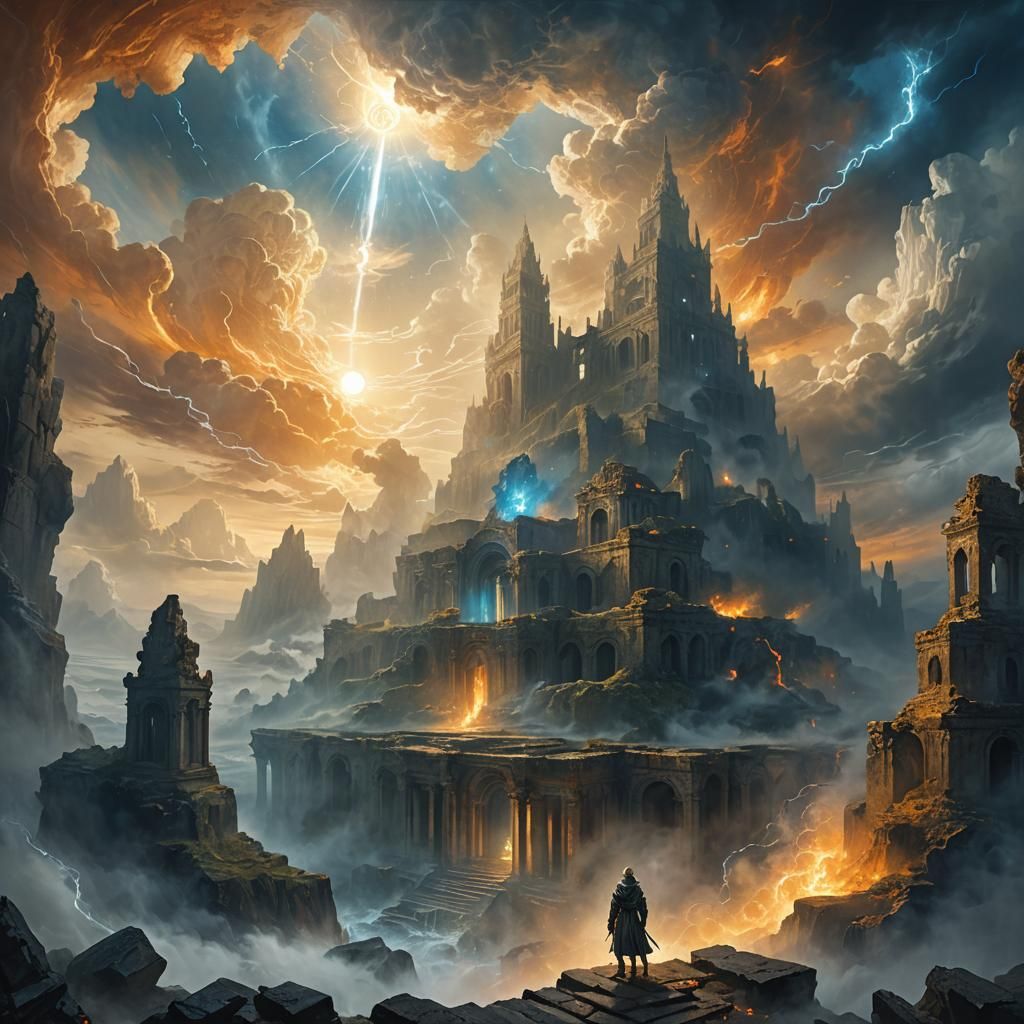 Mysterious Thaumaturge Gathers Energy in Fantasy Landscape