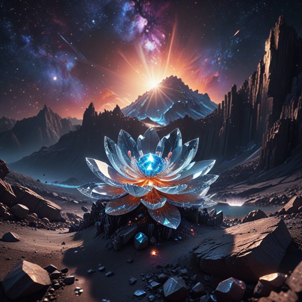 Crystal Flower on the Moon: A Sci-Fi Illustration