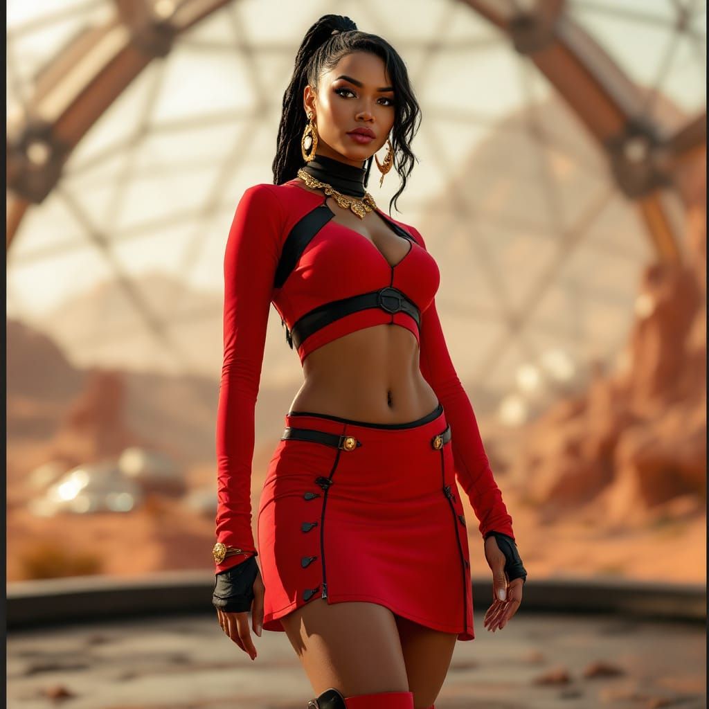 Fashionable Samoan Woman on Mars in Dome City