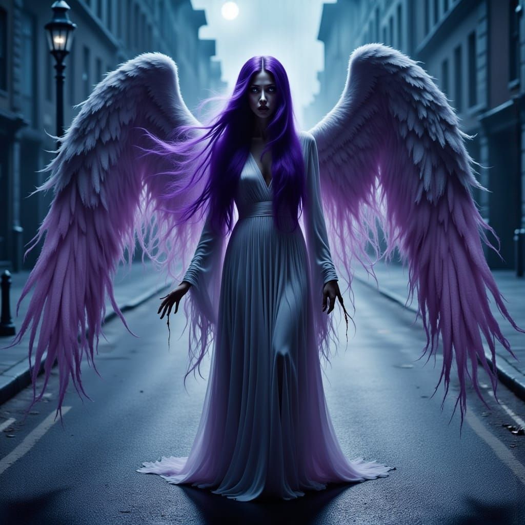 Fallen Angel with Lavender Wings in Baroque Style