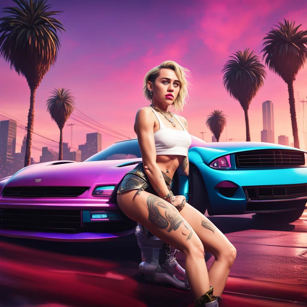 Miley Cyrus in GTA Five: Detailed Matte Painting