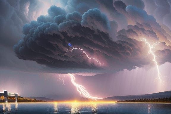 Futuristic Stadium Under Lightning Storm: Digital Art