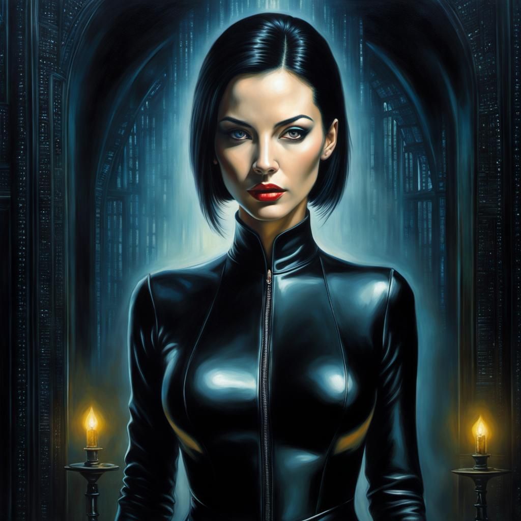 Mysterious Woman Portrait in Gothic Sci-Fi Style