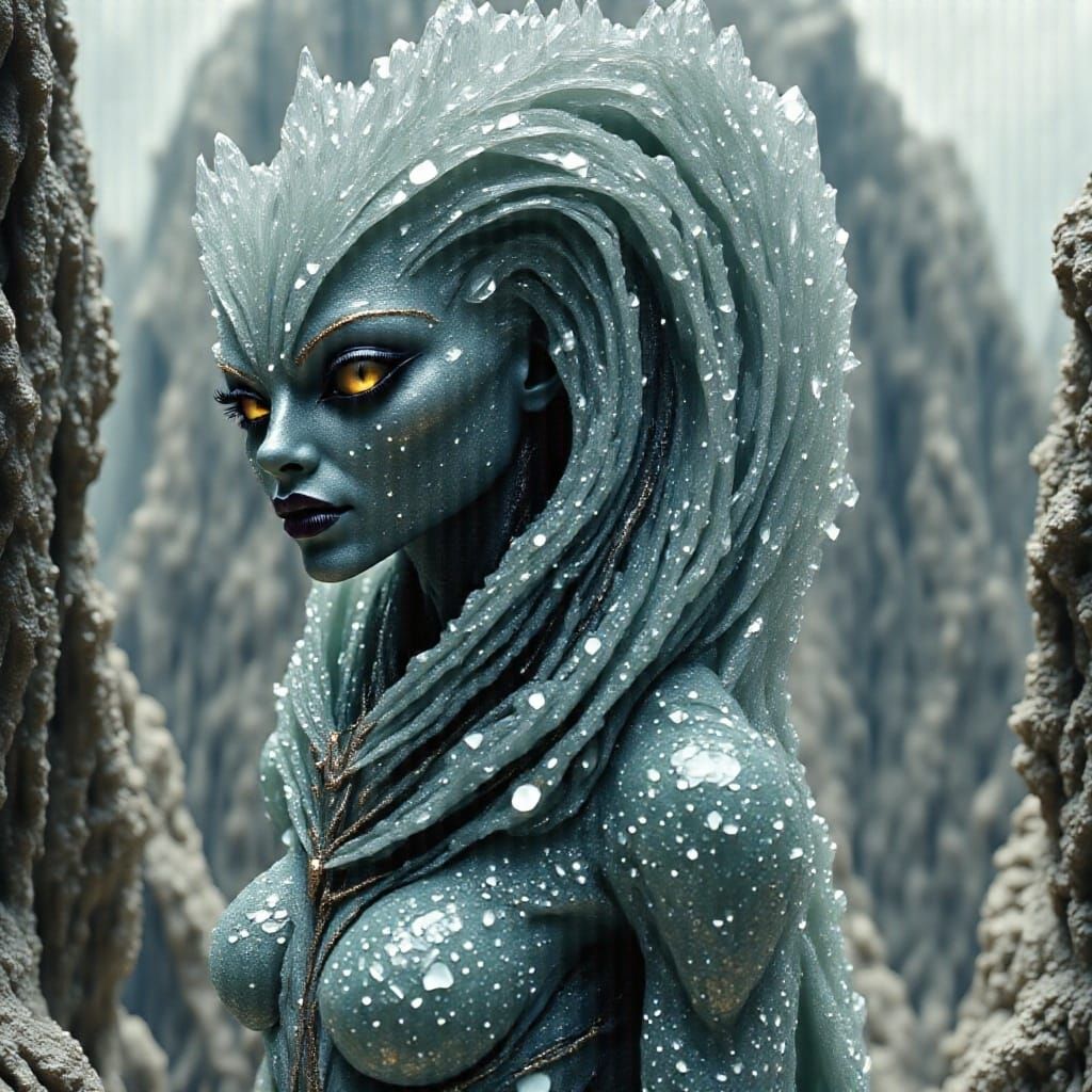 Diamond-Skinned Alien Creature in Mystical Landscape