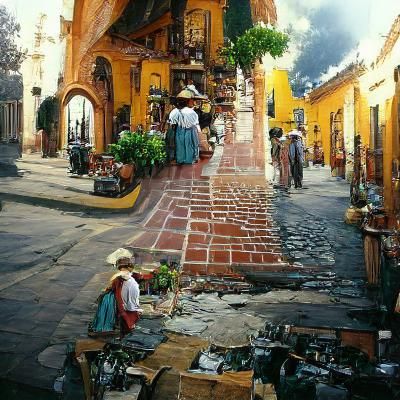 Mexican Town Oil Painting by James Gurney