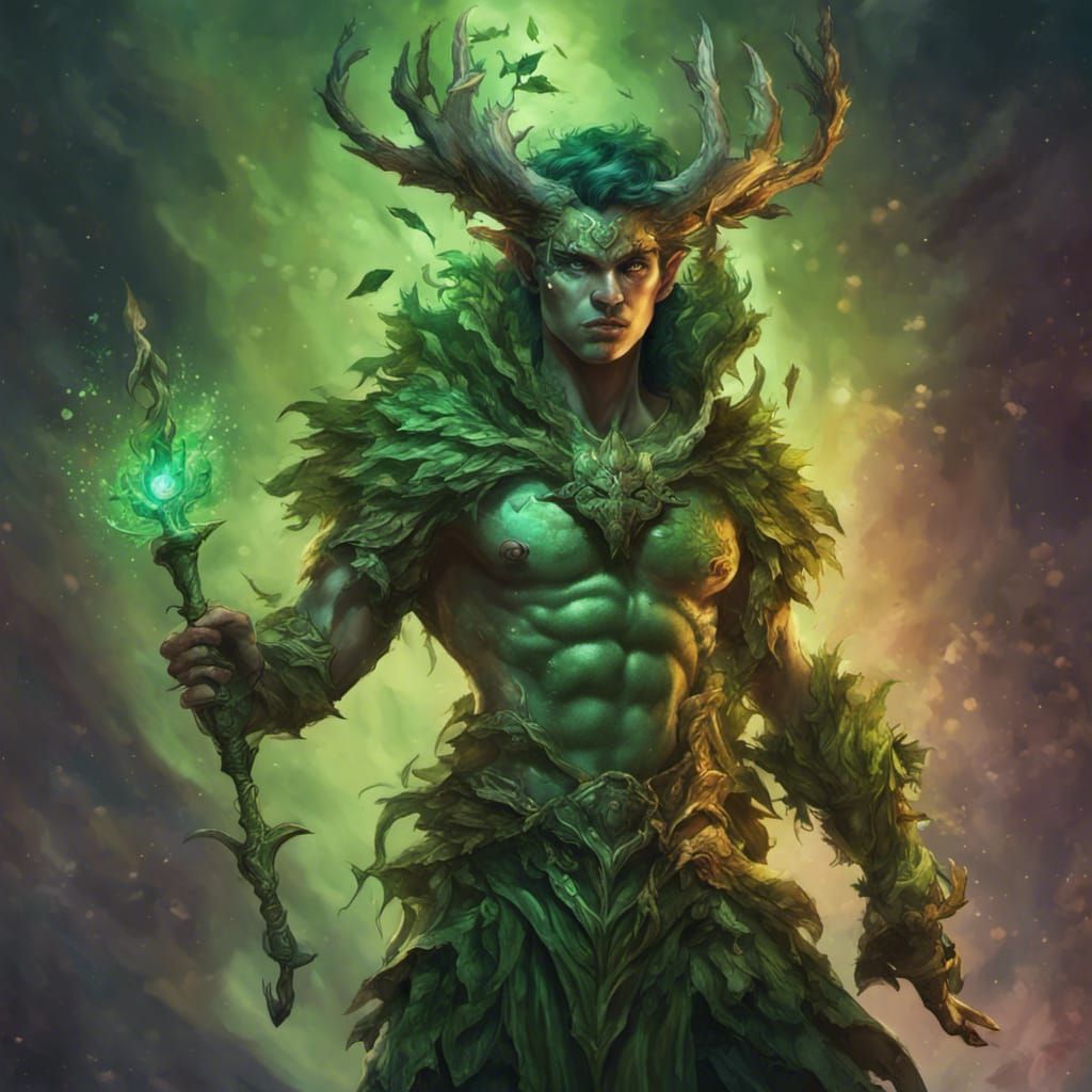 Male Dryad with Magic Staff: Hyperrealistic Concept Art